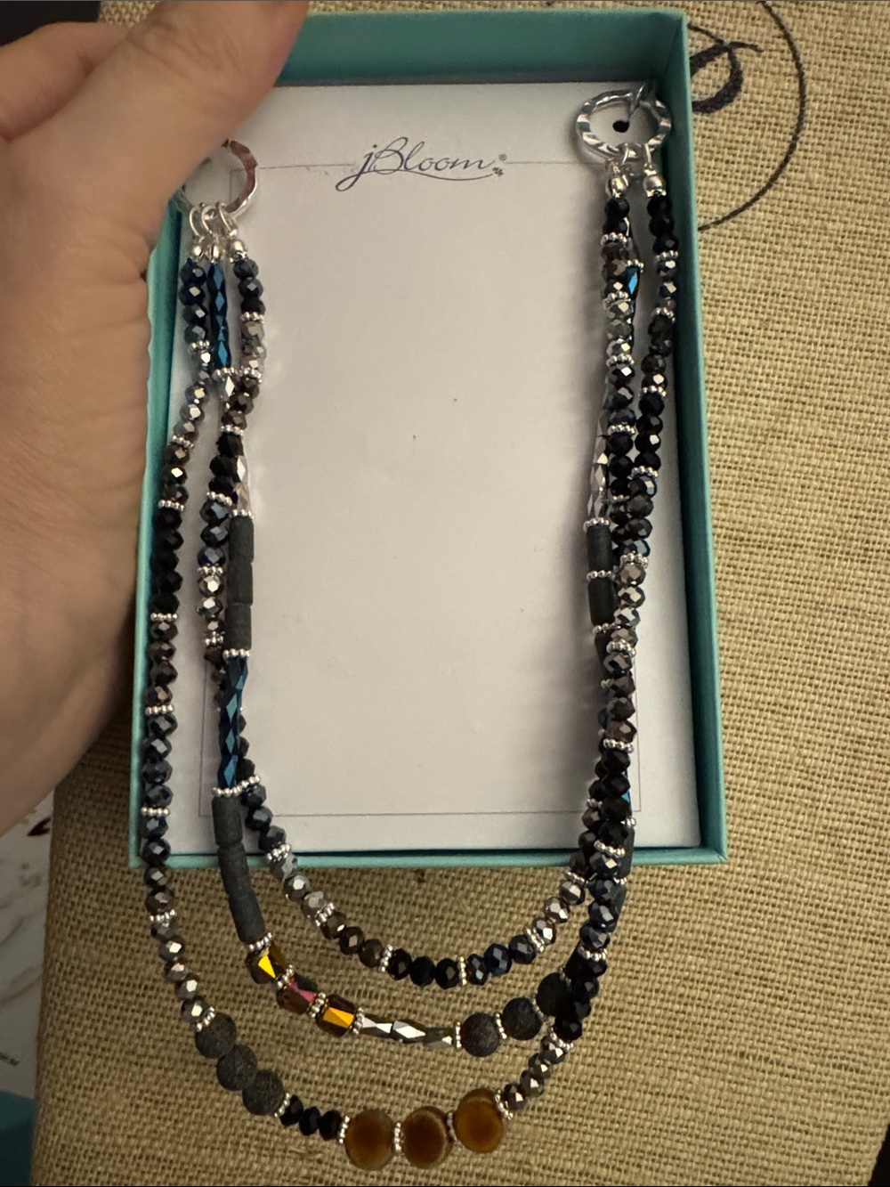 bloom Ebony Silver Black Multi-Strand Beaded Necklace Trendy Fashion Jewelry